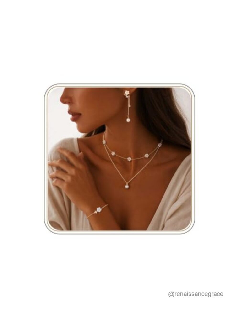 14k Gold Plated Pearl Jewelry Set with Necklaces Bracelet Earrings